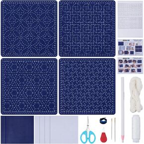 FREEBLOSS 4Set Sashiko Stencil Kit Sashiko Water Soluble Template Coaster Kit Sashiko Stencil Coaster Kit Sashiko Kit for Embroidery Lovers Stencil for Hand Quilting and Embroidery