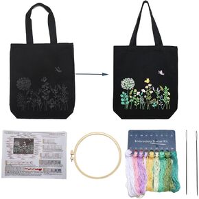 مجموعة DIY Tote Diy Tote Tote Tote Tote للمبتدئين ، مكتملة بالنمط والأطواق والألوان والأدوات والتعليمات التفصيلية للبالغين (15x16.5 (في) الأزرق)