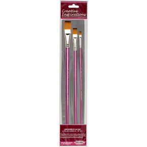 Creative Inspirations Dura-Handle Flat Assorted Size Long Handle Paint Brush Set of 3 - Solid Resin Handle, Synthetic Taklon Paint Brushes, Flat Brush for Oils, Acrylics, Watercolors