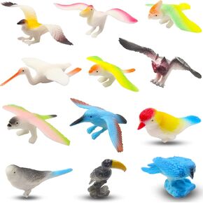PINOWU Birds Figurines (12pcs), Realistic Eagle Parrot Toucan Pigeon Owl Toy Birds, Learning Educational Toys for Dollhouse Birthday Cake Topper Gift for Kids Toddler w/Storage Bag