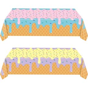 2 PCS Ice Cream tableth for Spring Summer Party Decorts ، Tableloth Table -tableoth ، غطاء طاولة لعيد ميلاد الأطفال والبنات ، حفلة استحمام الطفل ، 54 × 108 بوصة (الفانيليا)