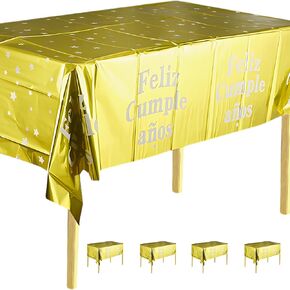 Feliz Cumpleaños TableCloth - غطاء طاولة عيد ميلاد سعيد ، مفصل المائدة المتاح للحفلات ، Mantel de Cumpleaños ، مستلزمات زخارف الطاولة - 72 × 54 بوصة ، مجموعة من 4 ، أسود