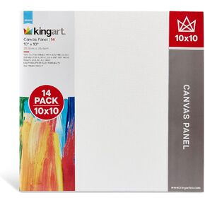 Kingart 825-14 White 10 "× 10" لوحات قماش الفنانين ، حزمة قيمة من 14 لوحات مربعة ، Gesso preped - 100 ٪ القطن ، الإمدادات الفنية للزيت والرسم الأكريليكي