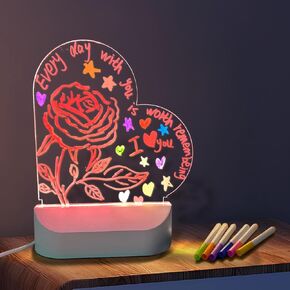 لوحة محو أكريليك جاف مع إضاءة لأعلى ، لوحة الملاحظات LED مع ألوان ، لوحة الرسم LED للأطفال LED LED Board لوحة الرسم مع 7 أقلام هدايا عيد الفصح في مدرسة المنزل للبالغين والأطفال