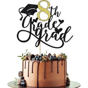 الكعكة من الصف الثامن الكعكة ، مع Glitter Diploma Cap Capt Tradue Cake Topper ， Straight Outta Middle Scholar