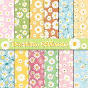 24 PCS Daisy Double Side Scrapbook Paper ، ورقة زخرفية زهرة ملونة لصنع البطاقات Art Album Craft DIY