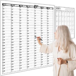 36x45 Inch Large Dry Erase Weekly Wall Calendar 24 Hour Time Slots And 24x36 Inch Big Monthly White Board Planner Combo For Work,Home Office,Jumbo Weekly Homeschool Calendar 30 Minute Increments