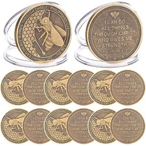 12 PCS Christian Sould Bee Coin Coin Gold Plating Bee Coin Coin Coin Christian School Coin للطلاب ، وهدية للبنين والفتاة المشاركين نحلة