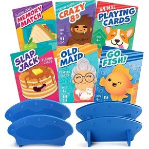 ألعاب Lotfancy Card for Kids ، 6 طوابق وحاملي البطاقات 4 ، تشمل Go Fish ، الخادمة القديمة ، الثمانينات المجنونة ، تطابق الذاكرة ، مقبس صفعة ، أوراق لعب الحيوانات