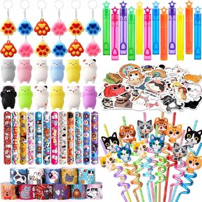 WinRayk Cat Party Favors لوازم عيد ميلاد للفتيات ، قش Squishy Toy Mini Bubble Wand Paw Print Ceychain Slap Stareer ، جائزة الفصول الدراسية Goodie Bag Stuffer Decor