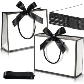 Doyide 2 Pack شكرًا لك حقائب الهدايا مع مقابض ، 9 × 7x3.1in الأكياس الورقية مع شريط القوس ، وحفلات الحفلات الأسود لأكيال عيد ميلاد استحمام الطفل وصيفات الشرف.