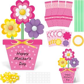 Beyumi Flower Pot Craft Kit - 24pcs عيد الأم في مركبة وعاء زهرة الوردي للأطفال تصنع أسبوعًا خاصًا بتقدير المعلم باقة من الحب.