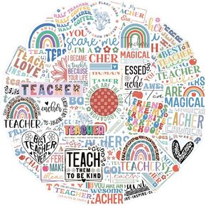 Teacher Stickers Vinyl Waterproof Teacher Appreciation Gifts for Water Bottle Laptop Party Favor Back to School Supplies 100Pcs