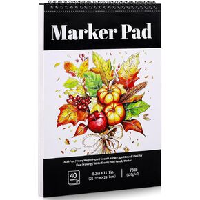 A4 Marker Paper Pad 40 Sheets ، 8.3 × 11.7 بوصة من لوحة رسم فنية مقاومة للنزف ، 73 رطل/120GSM كتاب رسم ورق للرسم ، ورق تلوين الورق الكحول للمبتدئين ، والفنانين ، والهدية