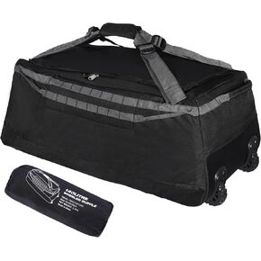 Domaker Folding Wheeled Rolling Duffle Bag for Camping Travel, Large Lightweight Duffel Bag with Casters and Pull Handle, Grey, 30'' in Kuwait