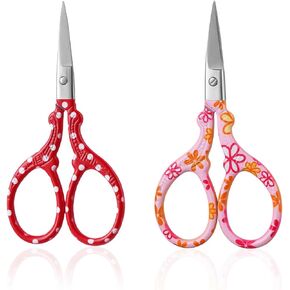 2PCS Embroidery precision scissors, Small Craft Scissors Set,Stainless Steel Scissors for Paper Cutting, DIY, Scrapbooking,Suitable for Nose, Eyebrow Trimming, Mustache.(Black+Green)