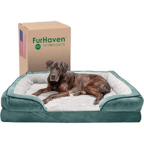 Furhaven Orthopedic Dog Bed للكلاب الكبيرة مع الأثقل قابلة للإزالة والغطاء القابل للغسل ، للكلاب التي تصل إلى 125 رطلاً - الأمواج الفخمة والمخملية أريكة راحة مثالية - Celadon Green ، Jumbo Plus/ XXL