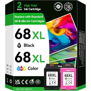 High Yield 68XL Ink Cartridges Compatible for hp 68 68e Ink Cartridges Black/Color Combo Pack Compatible for Envy 6100e 6155e 6500e 6552e 6555e 6558e 6152e Inkjet Printer, Print, Scan, Copy