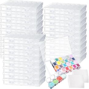 26 Pack 728 فتحات تخزين اللوحة الماس ، صندوق منظم الخرز مع 768 ملصقات ملصقات للفن والحرف ، وملحقات الطلاء الماس