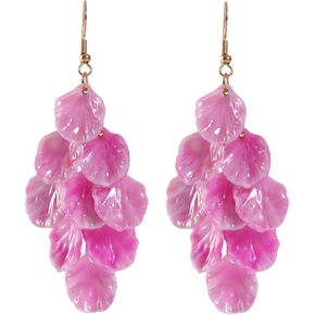 Handmade Bohemian Acrylic Flower Petal Dangle Earrings Chic Charm Layered Floral Petal Drop Earrings Fashion Flower Statement Earrings for Women Girls (Green) in Kuwait