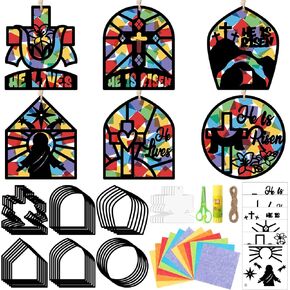 24 مجموعة مجموعات الحرف الوطنية في الرابع من يوليو من يوليو DIY ورقة Suncatcher الأحمر الأزرق الأزرق الملون تأثير الورق الحلي Suncatchers لاستقلال يوم المدرسة الأنشطة المدرسية النافذة (لطيف)
