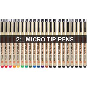 21-Pack Micro Pens Set - 14 Waterproof Archival Ink Colors in 0.45MM Felt Tip & 7 Blacks in 0.2-0.5MM Fineliner Ink Pens For Journaling, Illustrating,Artists,Sketching,Anime,Technical, Drawing Pens