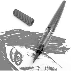 Pentel قابلة لإعادة الملء قلم الفرشاة - طرف النايلون - برميل رمادي - حبر رمادي - إصدار الصباغ