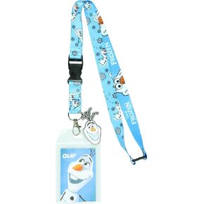 Disney Frozen Olaf Lovable Snowman Lanyard مع حامل شارة الهوية وسحر Olaf المطاطي