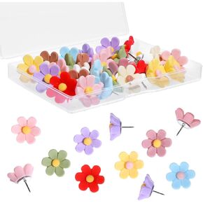 30 PCS دبابيس دفع زهرة ، إبهام ملون تزيين دبابيس دبابيس دبابيس ملحقات لوحة Cork لوكب
