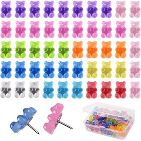 50 PCS Gummy Bear Push Pins for Bulletin Board ، ودبابيس الدفع اللطيفة مع ملحقات لوحة Cork راتنجات الشفافة للملصقات الملصقات Bulletin Board Board (8 ألوان)