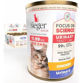 Sieger Katze Urinary Care Chicken Wet Food for Adult Cats – (Pack of 12) Advanced Urinary Tract Health Support with Natural Ingredients, Moisture-Rich Formula, and Grain-Free Nutrition