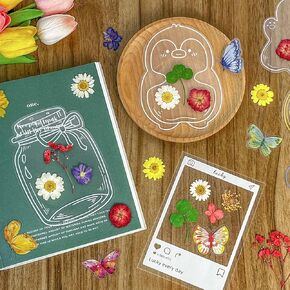 482pcs مرجعية مرجعية للزهور المجففة الشفافة ، مرجعية زهور صافية مع زهور مضغوطة ، تعليمات ، ملصقات الفراشات