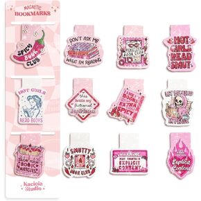 12PCS Glittery Magnetic Bookmarks, Pink Spicy Cute Book Marks for Book Lovers Gifts, Funny Bookmark Accessories for Women Teachers Students School Office Home Supplies (Spicy)