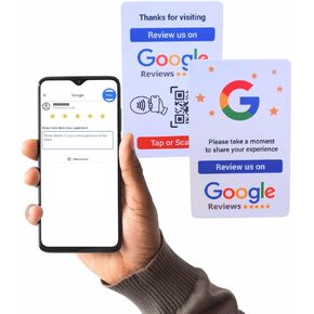 GoogleReview Card with NFC & QR Code - Easy Tap or Scan to get Customer Feedback - Compatible with iPhone & Android - No App, No Subs. (Card Review)
