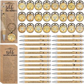 25 Sets 75 Pcs Christian Mothers Day Gift Bulk Bible Verse Pens Emergency Numbers Bookmarks Scripture Keychains for Women Church Baptism Fathers Day Souvenirs(Wood Color) in Kuwait