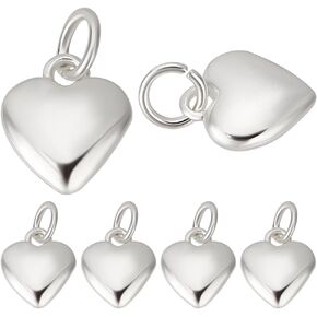 Beebeecraft 925 Sterling Silver Prass Brass Small Heart Charms 3D Love Love على شكل حلقة سحر قلادة لسيارة سوار القلادة صنع المجوهرات （10x10x3.5mm）