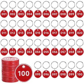 Giantree 1-100 Number Tags, Aluminum Alloy Numbered Key Tags with Metal Rings, Round Key ID Tags Round Numbered Marking Identification Tags for House Lockers Dormitory Keys Cabinet