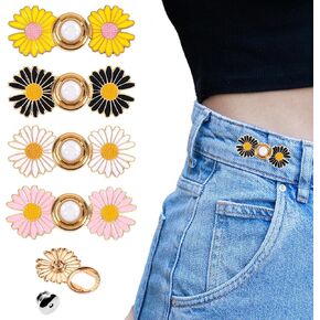 4 Pcs Pant Waist Tightener for Women, Adjustable Jean Waist Tightener Daisy Flower Pants Waist Tightener Clips Jean Buttons for Loose Jeans Pant Skirt Multi