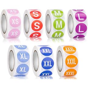 3500 Pcs Clothing Size Sticker, Round Sticker Labels 7 Rolls, 1 inch Round Coded Self Adhesive Labels for Clothes Shirt Skirt Retail (XS, S, M, L, XL, XXL,XXXL