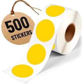 Performore 2 بوصة Dot Matte Yellow Color Codels لترميز الألوان والتنظيم ، ملونة مستديرة سهلة التقشير ، ملصقات قوية للمادة لاصقة ، 500 ملصق لكل لفة