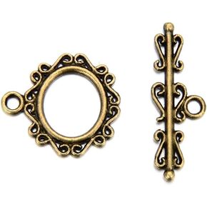 Adabele 20 Sets Clasp Agted Toggle Clasp 15.3mm (0.6 بوصة) إغلاق T-Bar برونز مقاوم مقاوم للسيارة المجوهرات الحرفية التي تصنع MC-AF56