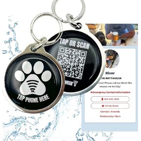 علامة معرف PET Smart Pet Smart Code المقاومة للماء ، ملف تعريف رقمي مجاني قابل للتعديل ، لا اشتراكات ، لا توجد تطبيقات مطلوبة ، متوافقة مع الهواتف الذكية. (أبيض)