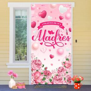 Pink Feliz Dia de Las Madres Door Banner Mexico Backdrop Backdrop For Best Mom على الإطلاق ، أحب الأزهار الأزهار والمحبة ، Photo Photo Photo Photo Prots 35.4x70.8 Inch