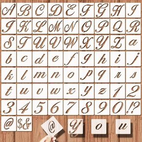 2 Inch Alphabet Letter Stencils – 65Pcs Reusable Uppercase Lowercase Number Stencils for Painting on Wood, DIY Crafts, Home Decor Calligraphy Projects
