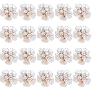 Framendino, 20 Pack Faux Pearl Rhinestone Button Flower Buttons Embellishments Flatback Beads for Scrapbooking Clothes Bouquet Jewelry Making DIY Crafts
