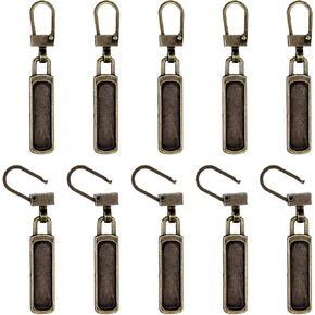 Zipper Pull Replacement, 10 Pcs Metal Zipper Pull Detachable Zipper Pull Tab Zippers Repair Kit for Luggage Backpack Jacket Suitcase Boots Coat Clothing (Bronze)