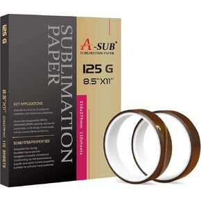 ورقة تسامي A-sub 125g 110 ورقة مع شريط مقاوم للحرارة 0.8 بوصة 2 لفات ، تسامي مجموعة للحرف اليدوية DIY ، لنقل الصحافة الحرارية