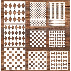 9pcs يتحقق من الإستنسل الماس ، والاستنسل المدفوعة Harlequin ، موزعة بأحجام مربع قوالب شكل الماس مربع
