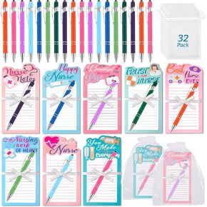 32 Set Nurses Week Gifts Bulk 2025, Nurse Notepad with Ballpoint Pen 2-in-1 Stylus Retractable Nurse Appreciation Gifts Nursing Student Essentials School Office CNA Nurse Gift Accessories for Work