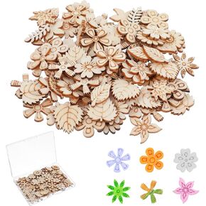 100pcs الزهور الخشبية للحرف غير مكتملة لـ DIY ، نمط ورقة زهرة مصغرة مصنوعة يدويًا لمستلزمات الحرف اليدوية للحرف اليدوية